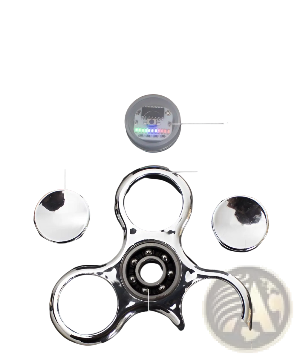 Chrome finished three pronged led fidget spinner with detachable caps and glow in dark metallic hand toy features