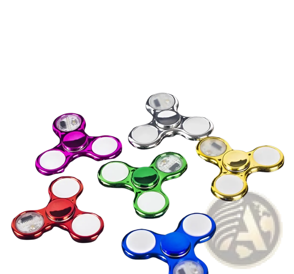 Led fidget spinner glow in dark metallic hand toy with colorful metallic finish white circular ends and embedded led lights
