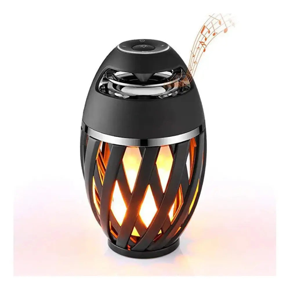 Arbaglobal led flame bluetooth speaker black and silver with woven lattice design glowing warm orange light
