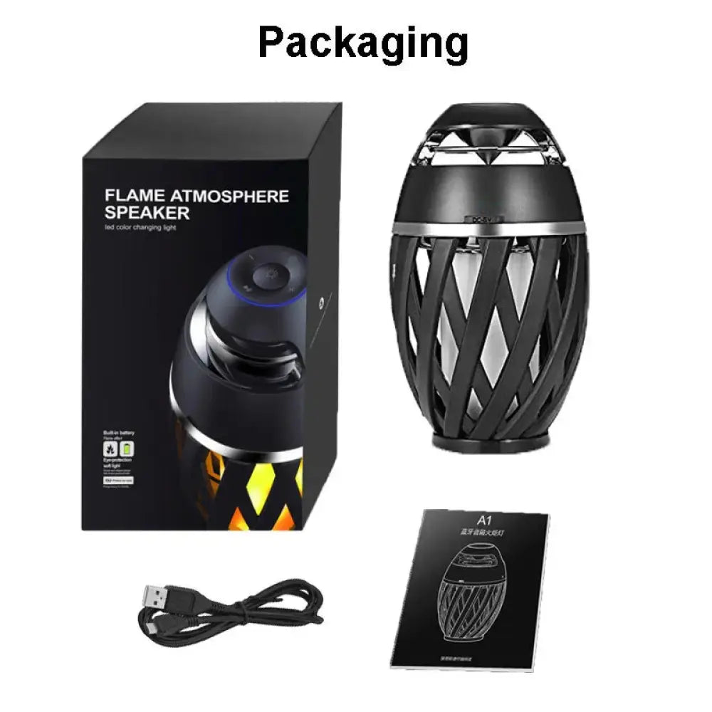 Arbaglobal led flame black flame atmosphere bluetooth speaker with woven lattice design and silver accents