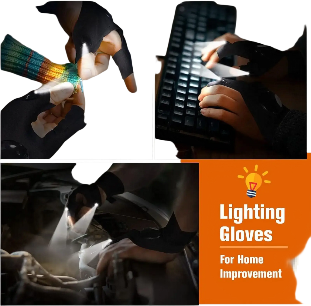 Black fingerless led flashlight gloves with integrated lights for outdoor night fishing and home improvement tasks