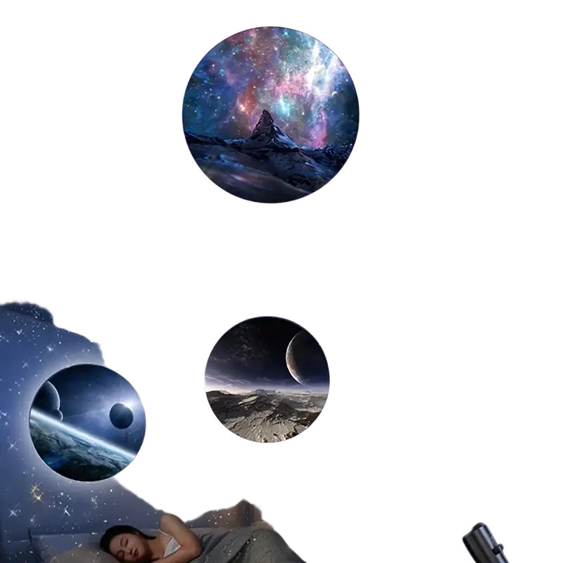 Black cylindrical led galaxy projection lamp with matte finish designed to project cosmic scenes with 10 films