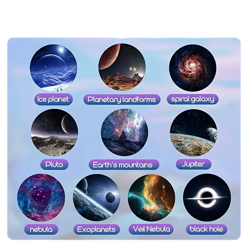 Led galaxy projection lamp with 10 cosmic film options featuring ice planets spiral galaxies and black holes