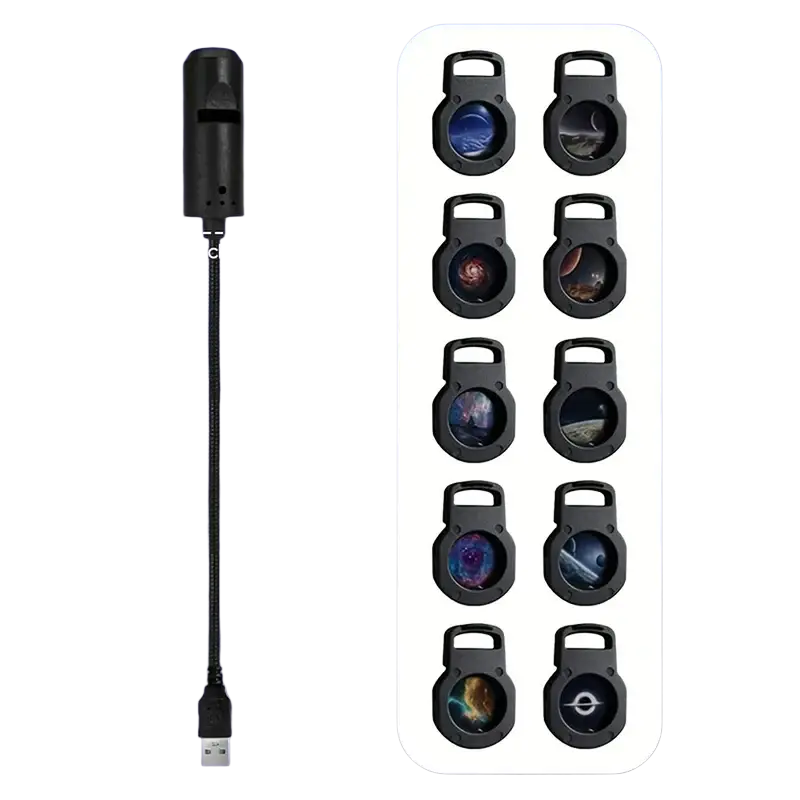 Black usb flash drive with textured flexible cable for led galaxy projection lamp with 10 slides accessory