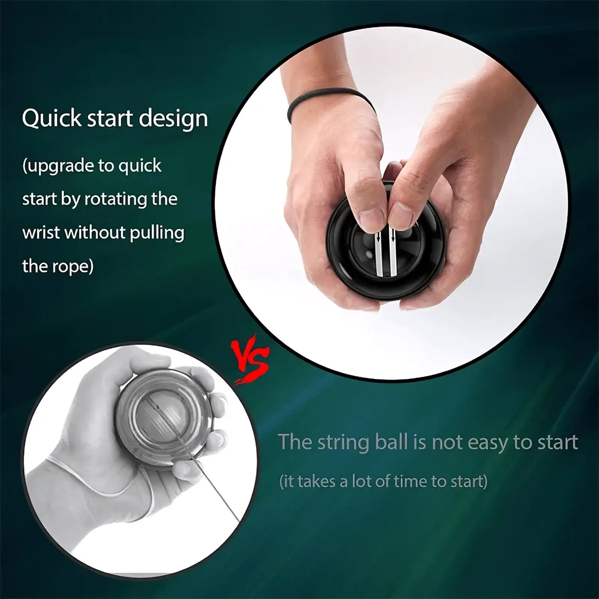 Black cylindrical led gyro wrist ball exerciser with quick start design for easy rotation and arm strength training