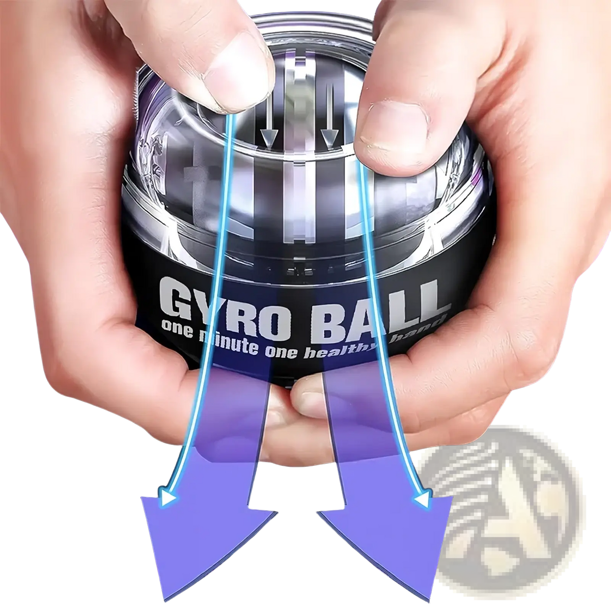 Led gyro wrist ball exerciser in black and silver with transparent top showing internal spinning components for arm strength