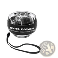 Led gyro wrist ball exerciser in black and transparent with gyro power branding and wrist strap for arm strength training