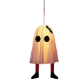 Led halloween ghost pendant light features a glowing white ghost lantern with bat silhouette and red black striped legs