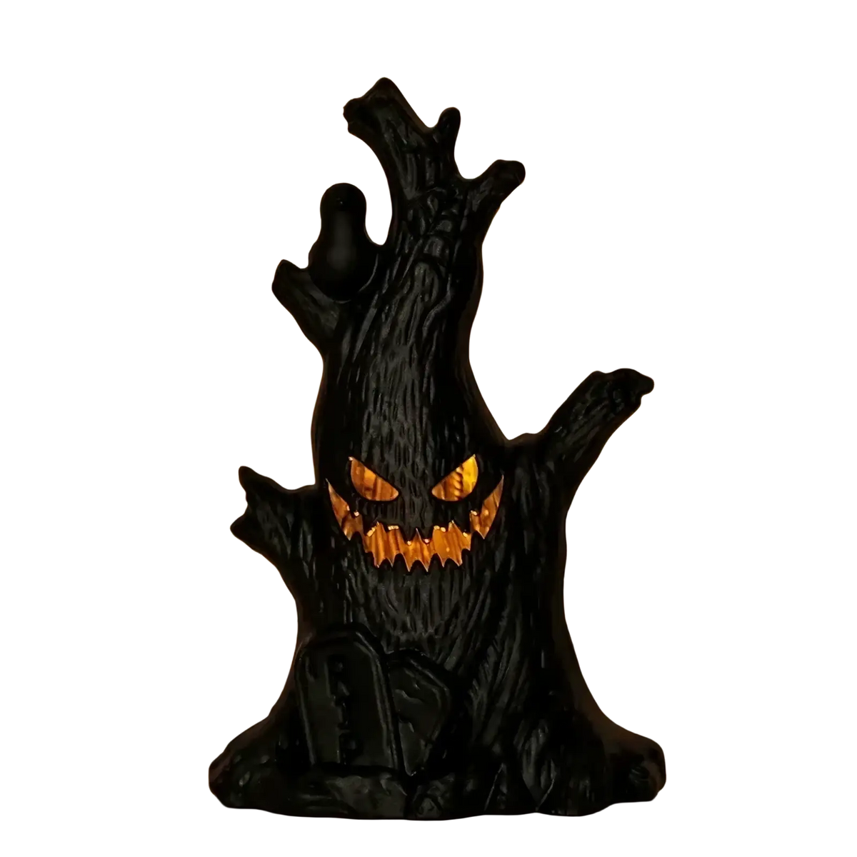 Led halloween ghost tree light black figurine with glowing orange eyes and teeth spooky decoration