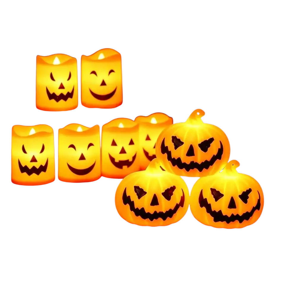 Led halloween pumpkin lights 6-pack with orange led candles featuring black carved faces for festive decor