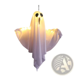 Led hanging ghost halloween decoration glowing white inflatable ghost with black eyes and brown mouth suspended by string