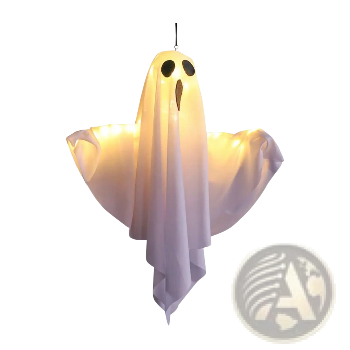 Led hanging ghost halloween decoration glowing white inflatable ghost with black eyes and brown mouth suspended by string
