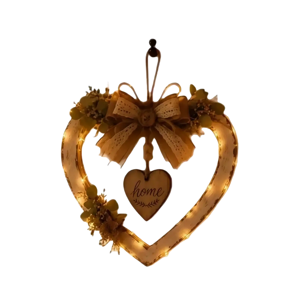 Led heart wall plaque rustic home decor featuring warm-toned heart-shaped wreath with led lights and greenery accents
