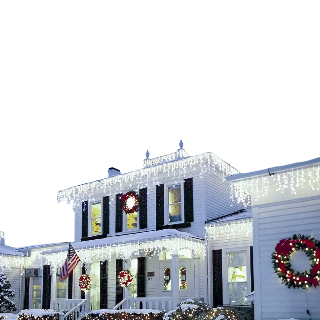 White led icicle string light with cascading design illuminated outdoor home decoration and fairy string light