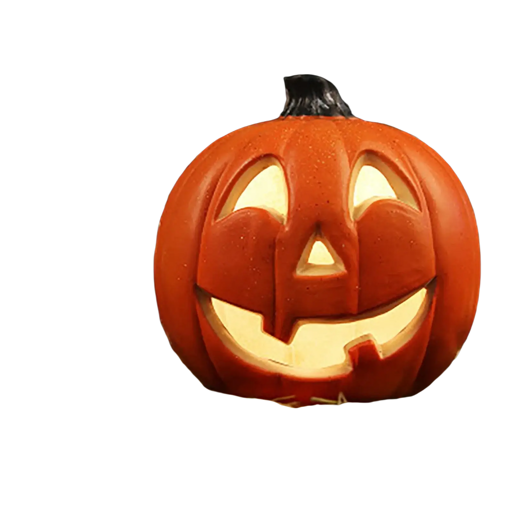 Led jack o lantern party decoration featuring a 10-inch orange plastic smiley melon with glowing interior