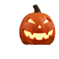 A glowing orange 10-inch led jack o lantern with carved evil face emitting warm light party decoration