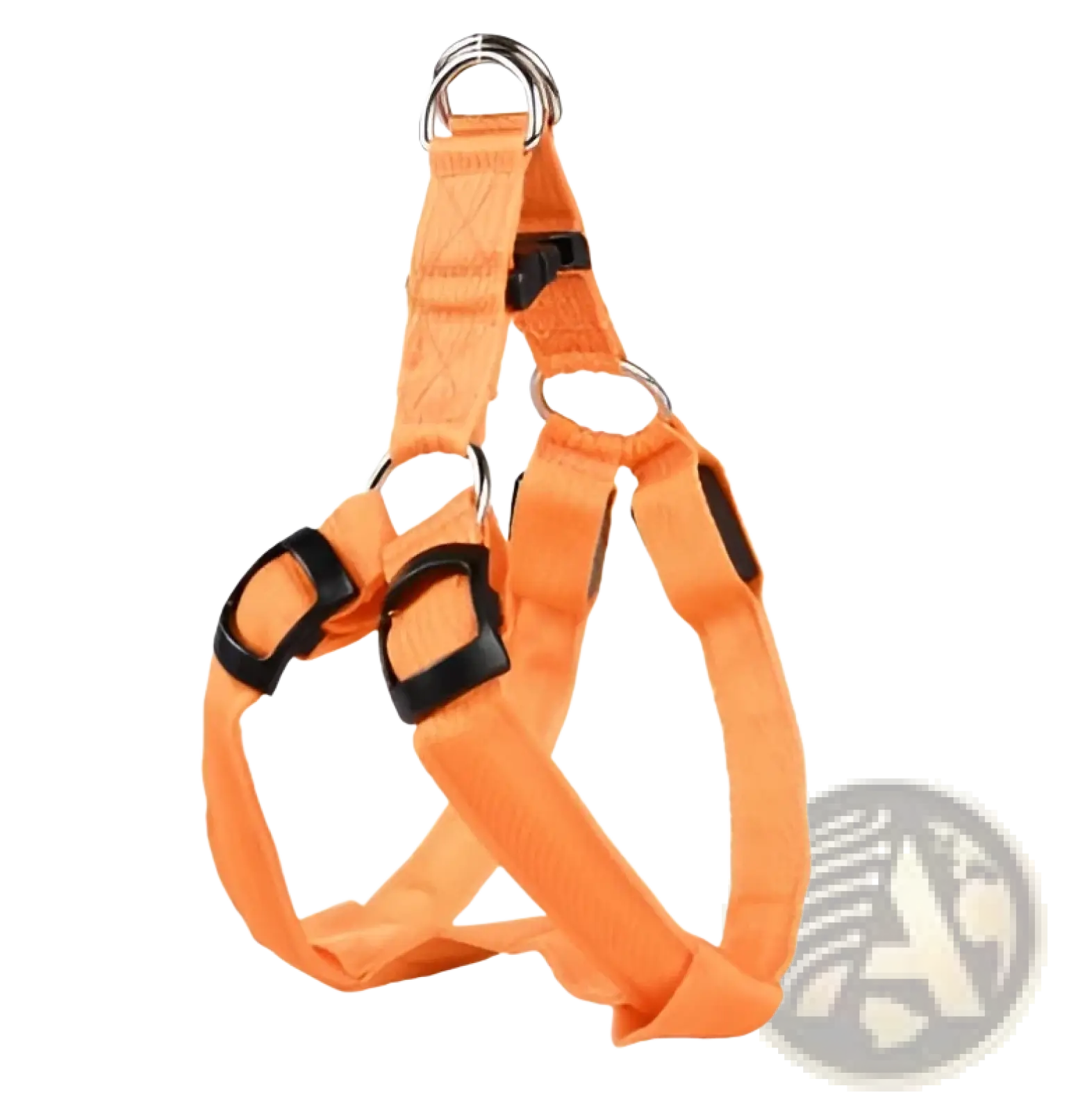 Bright orange nylon led light up dog harness with black buckles and silver rings for glowing reflective safety