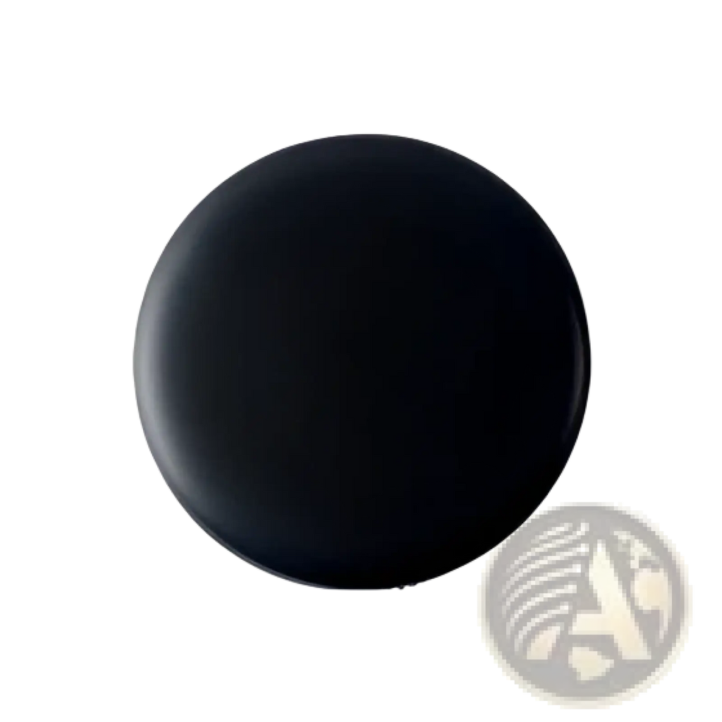 Black circular button with smooth matte finish on led makeup mirror 10x magnification portable light back side