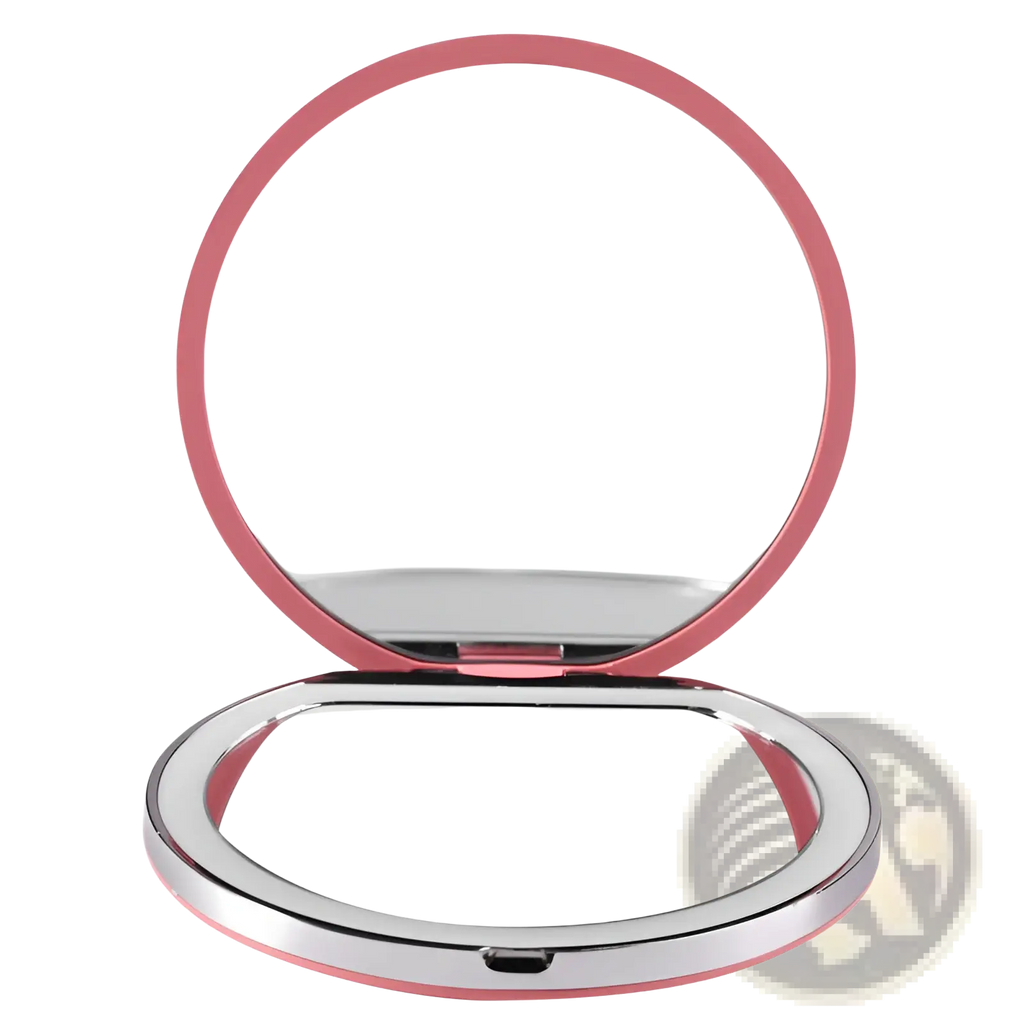 Pink and silver led makeup mirror portable usb compact folding mirror with two reflective surfaces for on the go use