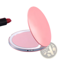 Led makeup mirror portable usb compact folding mirror pink circular with silver metallic rim and usb charging port