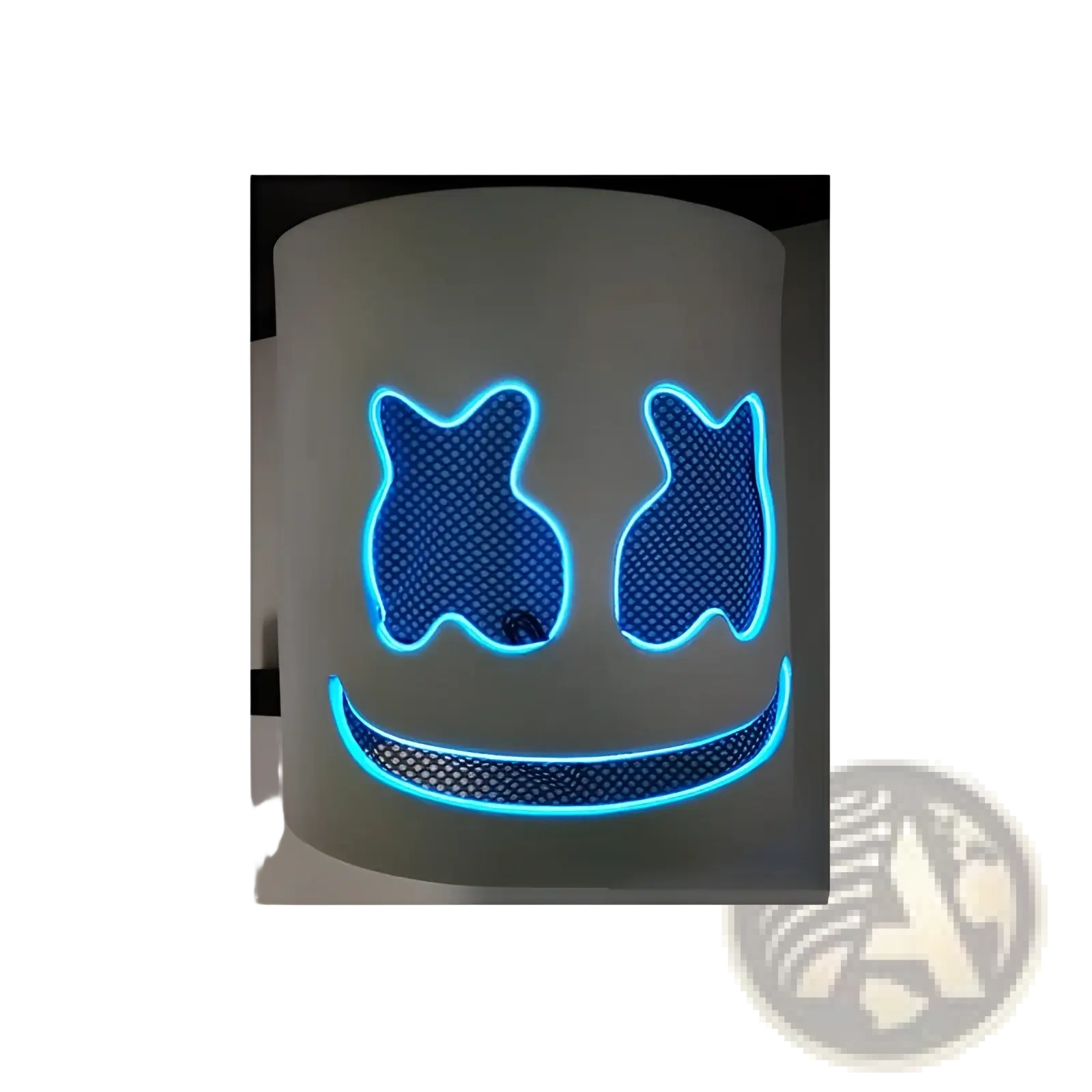 Led marshmello mask glowing neon helmet for kids white led lit with blue neon smiling face outlines