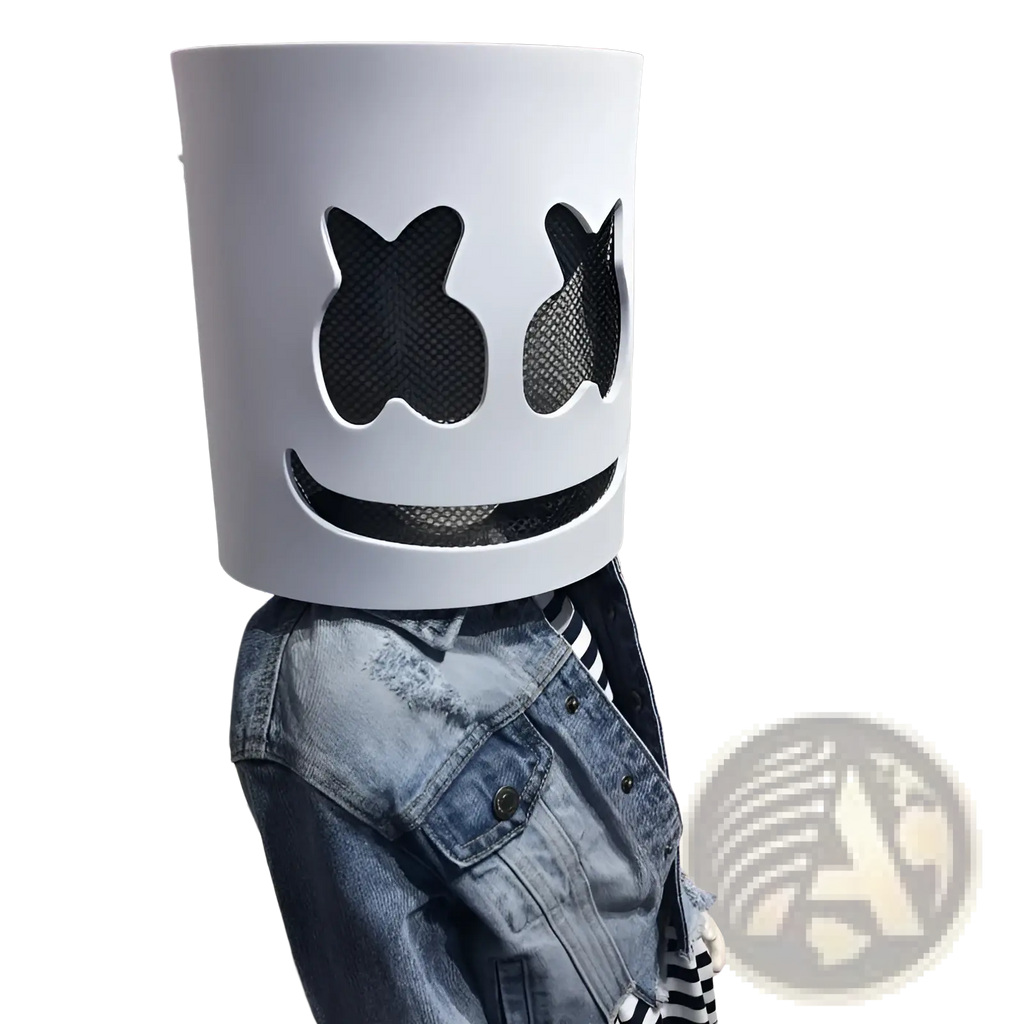 Led marshmello mask glowing neon helmet for kids white cylindrical helmet with black mesh smiley face cutouts