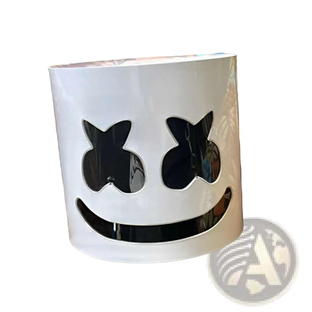 Led marshmello mask glowing neon white helmet with black cut-out eyes and smile for kids