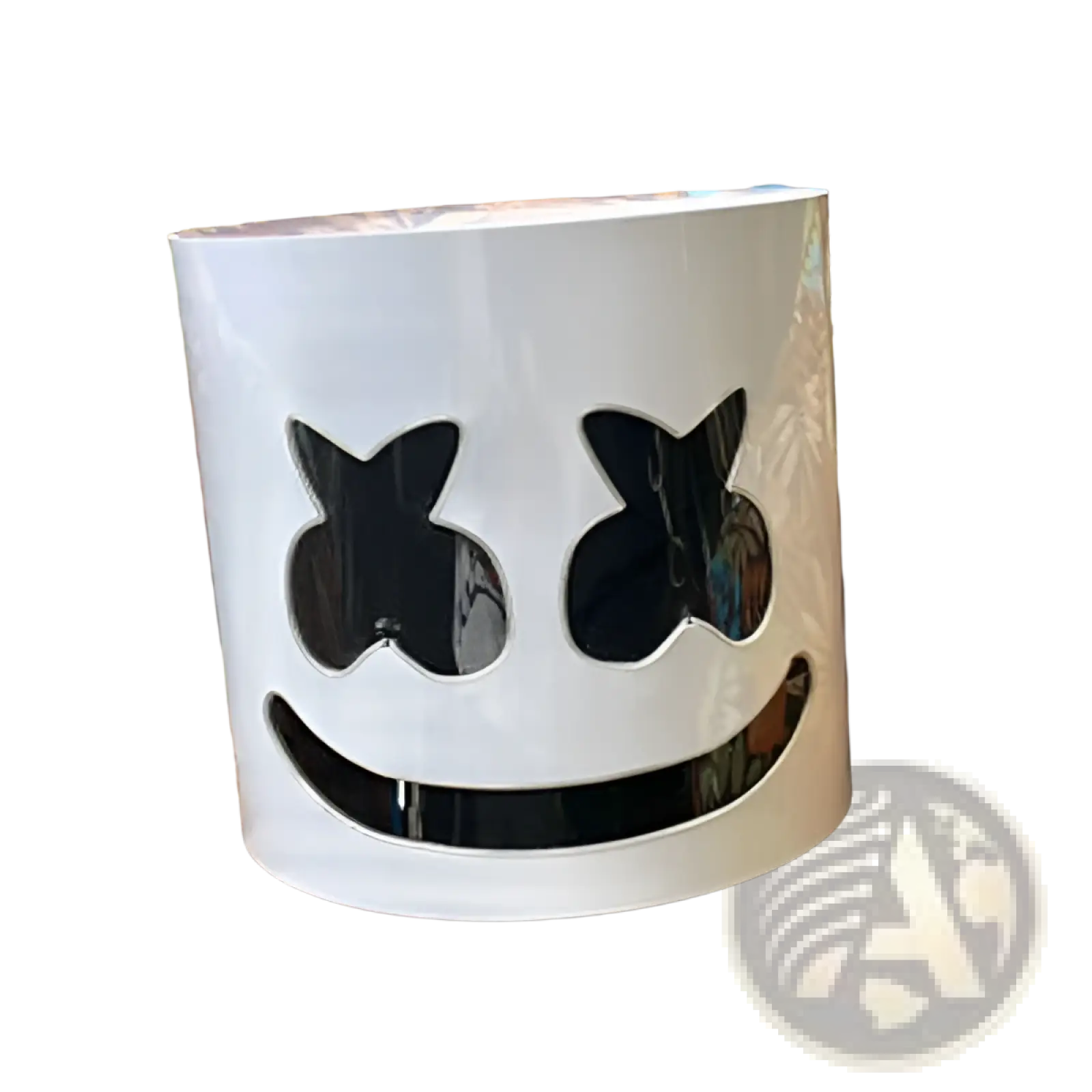 Led marshmello mask glowing neon white helmet with black cut-out eyes and smile for kids