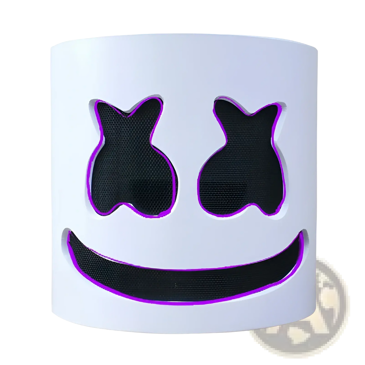 Led marshmello mask glowing neon helmet for kids with white cylindrical shape and purple led light outlines
