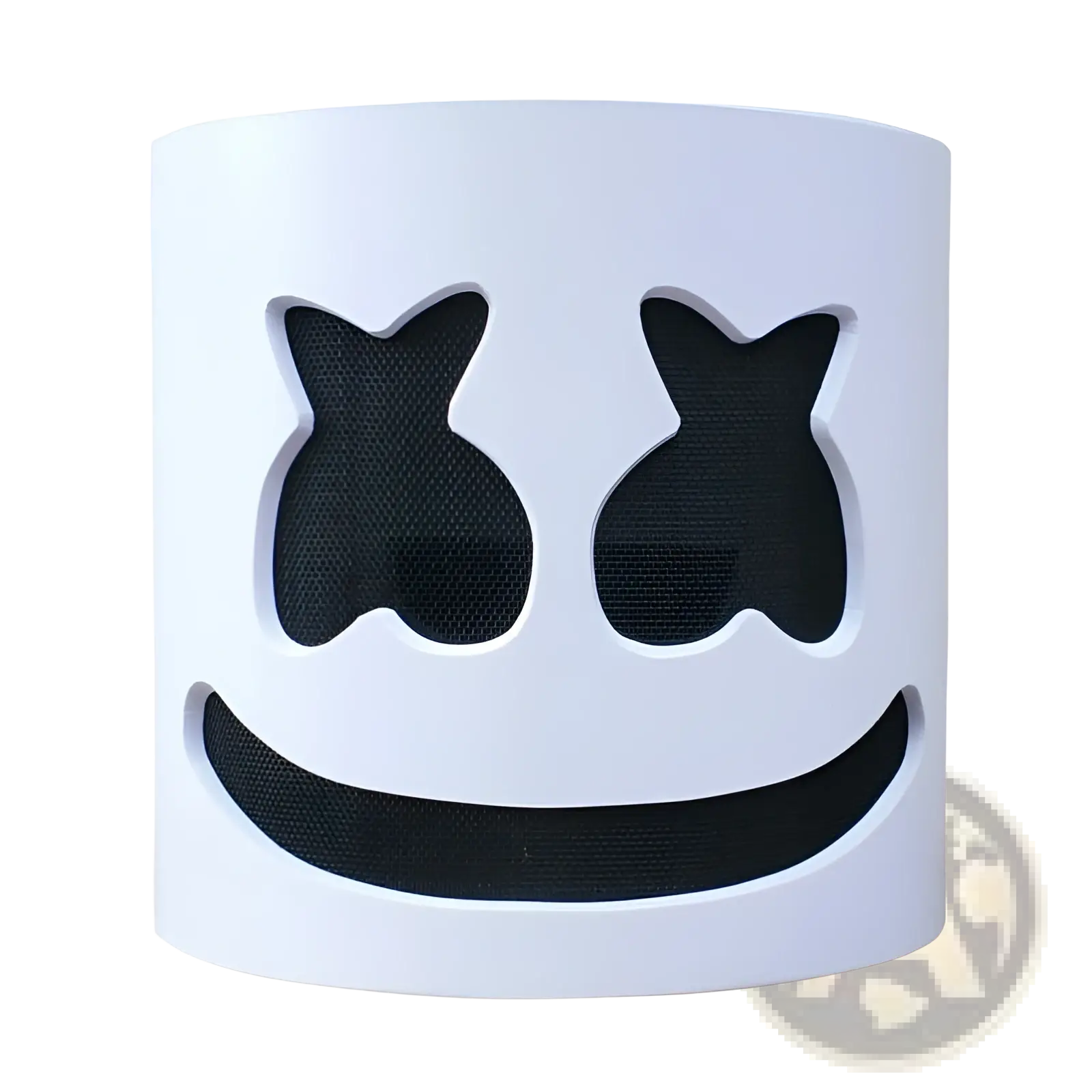Led marshmello mask glowing neon helmet for kids white cylindrical design with black mesh smiling face cutouts
