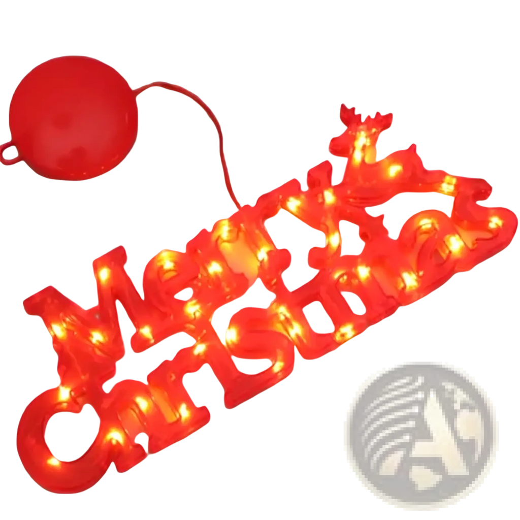 Red plastic led merry christmas letter light string garland with integrated bulbs and matching battery compartment