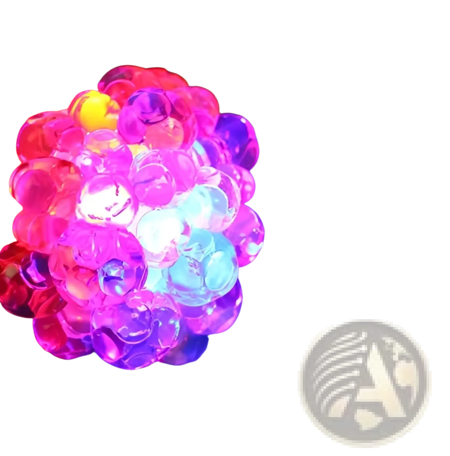 Led mesh stress ball glowing grape squeeze toy with translucent pink and blue gel beads and yellow center