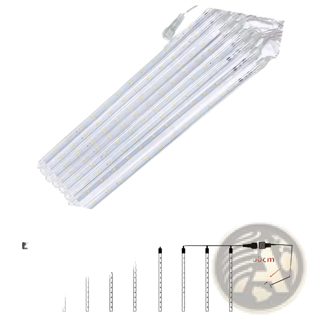 Led meteor shower rain string lights clear plastic led raindrop strands with eu plug 280cm length for indoor outdoor use