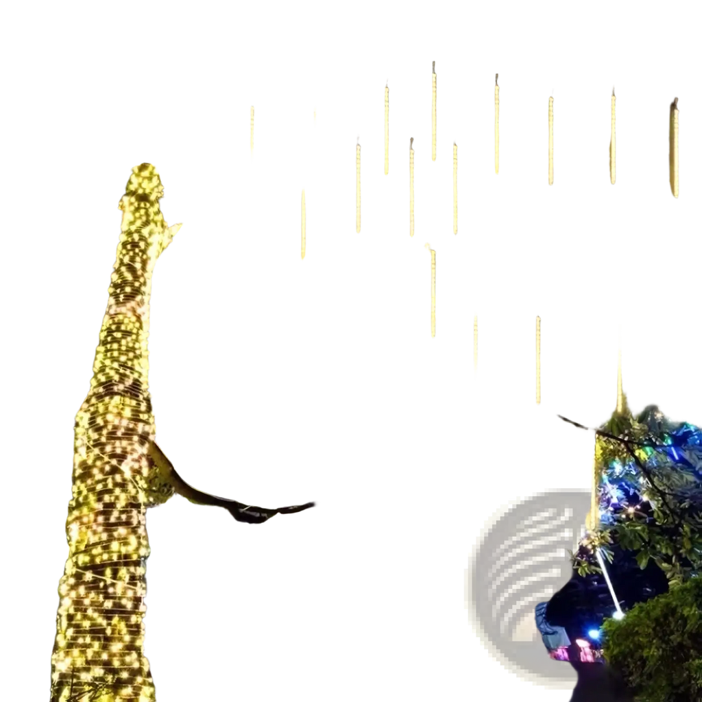 Led meteor shower rain string lights with golden icicle design draped on tree for indoor outdoor use