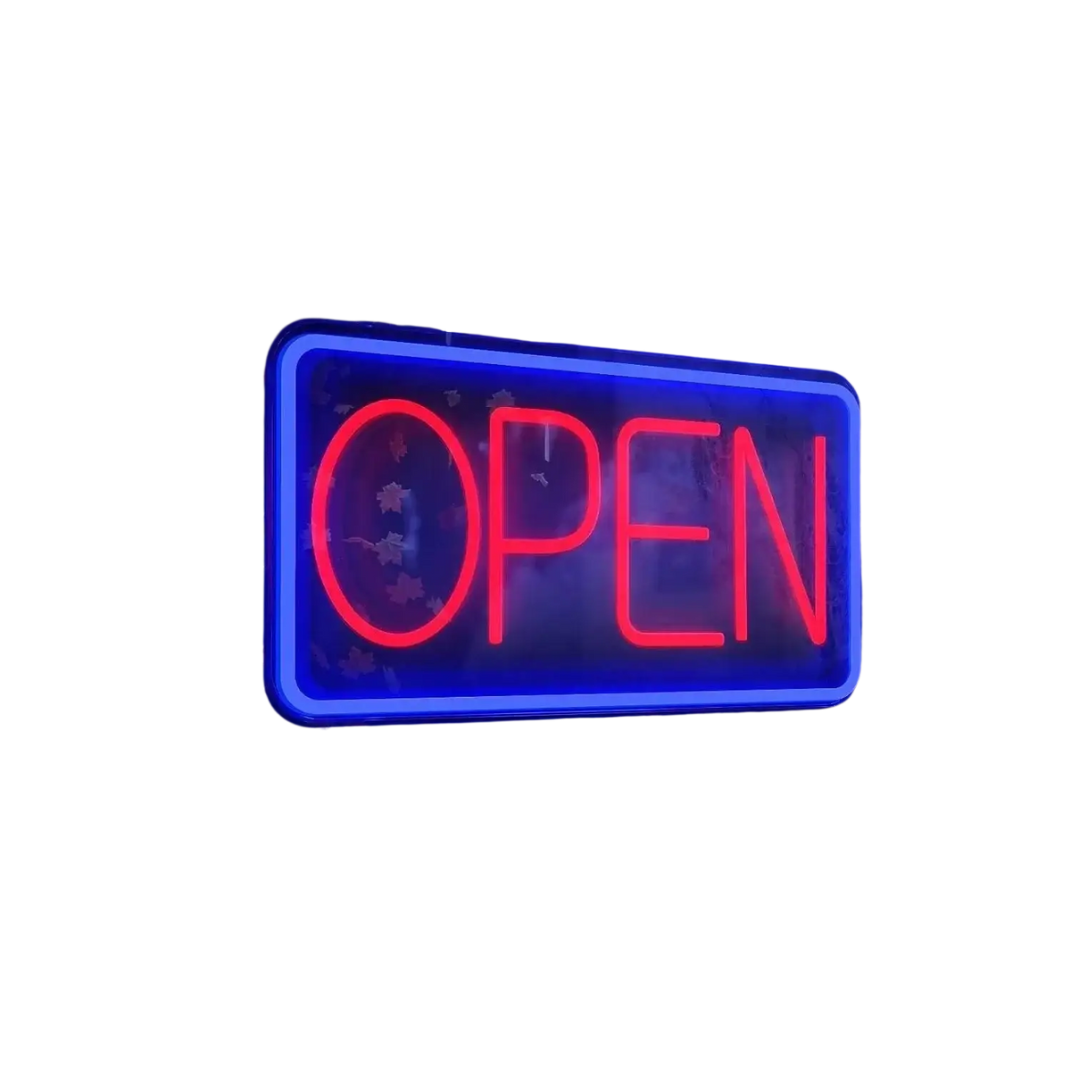 Led open neon sign with adjustable brightness featuring glowing red and blue neon lights as a vibrant light source