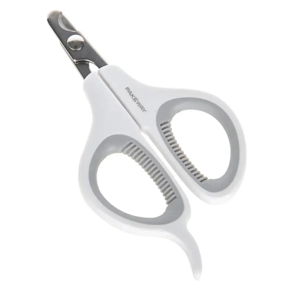 White and gray paweway pet nail clippers with textured grip handles and precision safety led light for cats