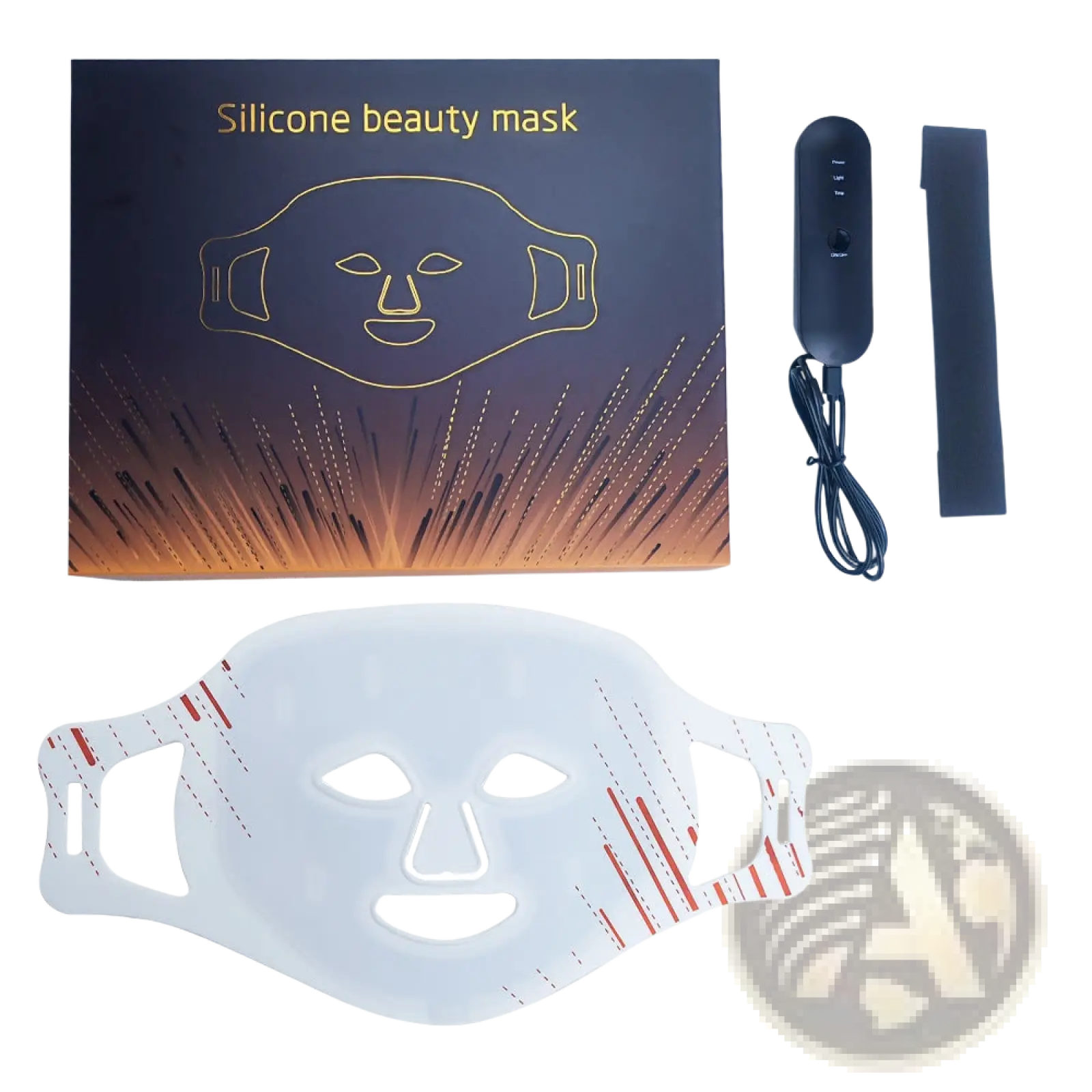 Transparent silicone led photon skin rejuvenation and brightening facial mask with red contour accent lines for facial contouring