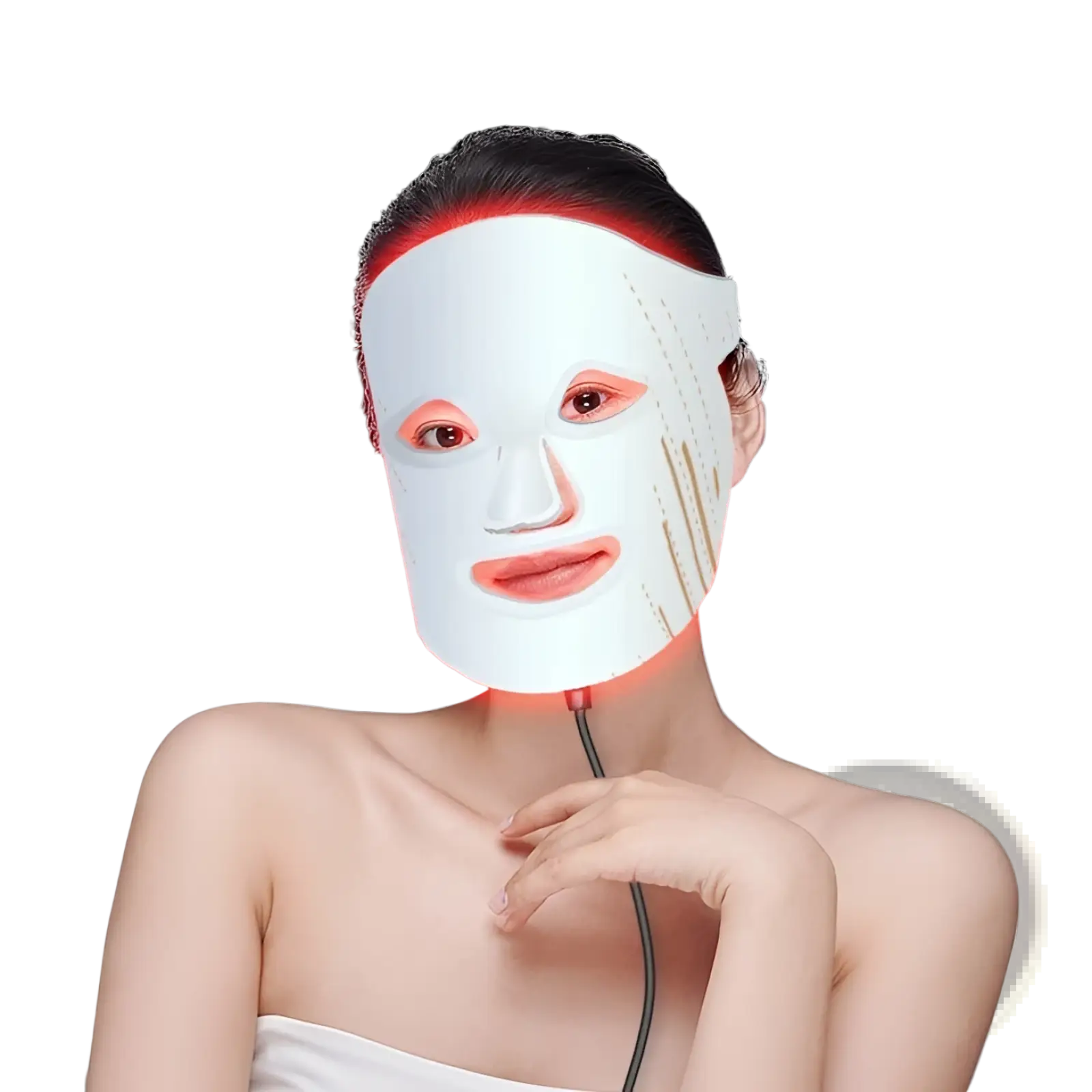 White led photon skin rejuvenation and brightening facial mask with red light illumination and black power cord