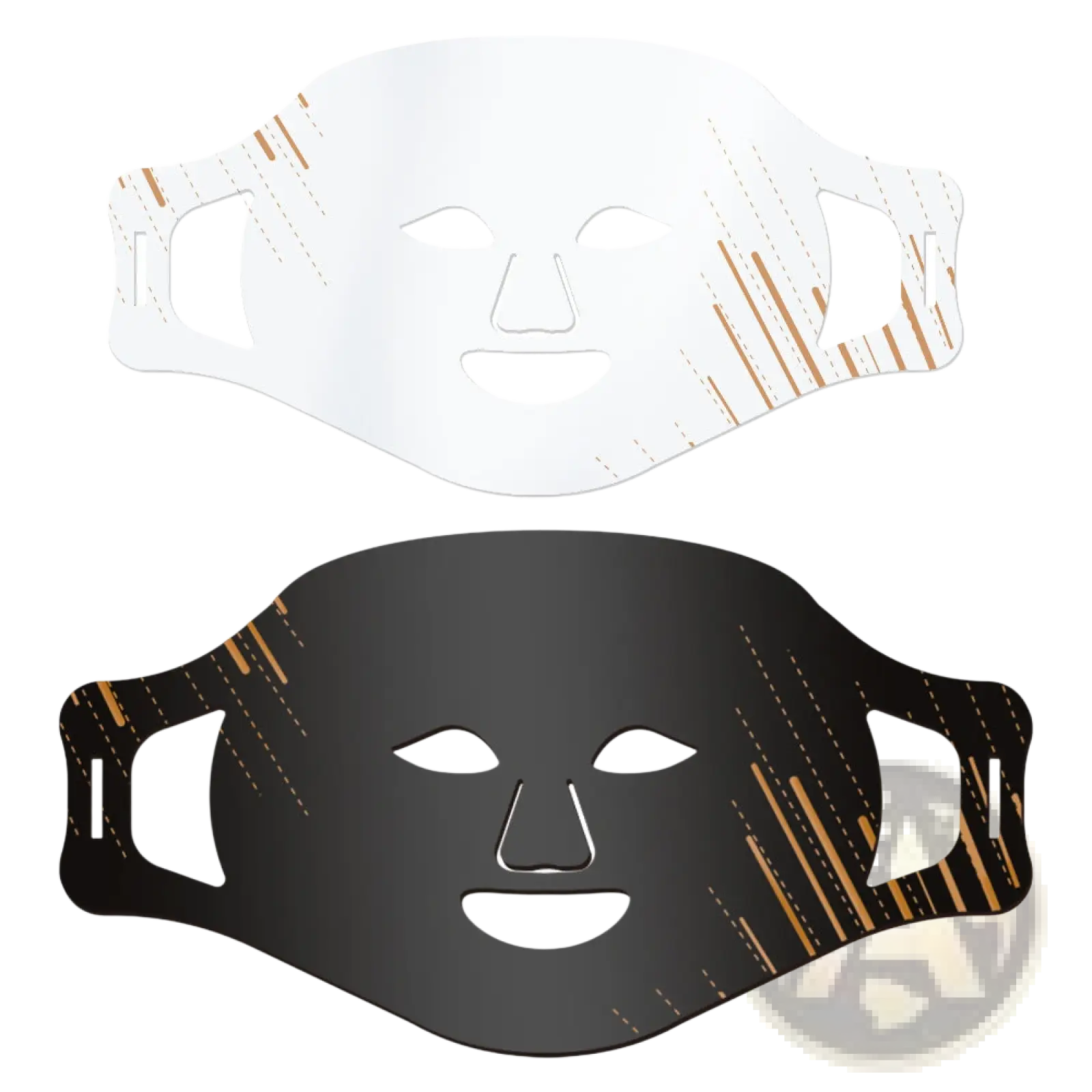 Led photon skin rejuvenation and brightening facial masks in white and black with gold streak patterns for skincare