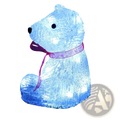 Led reindeer christmas ornament light featuring a glowing blue translucent bear figurine with icy texture and pink ribbon