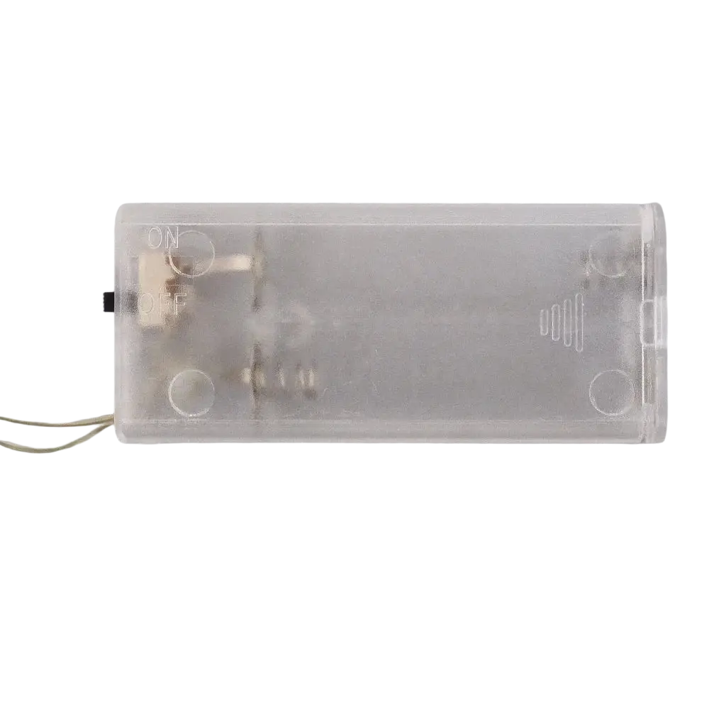 Clear plastic battery case with visible components and on off switch for led reindeer christmas ornament light