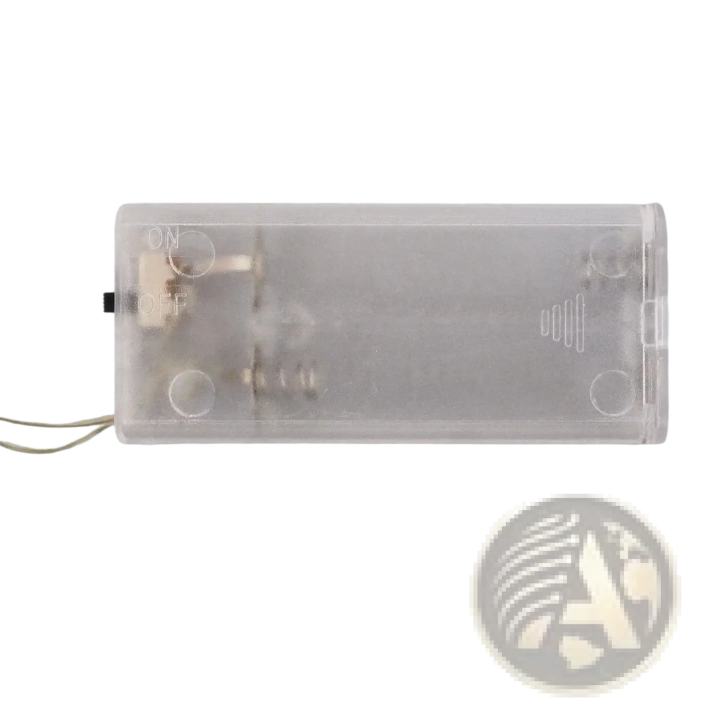Clear plastic battery case with visible components and on off switch for led reindeer christmas ornament light