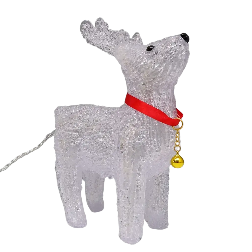 Led reindeer Christmas ornament light clear textured with red collar and gold bell for festive decoration