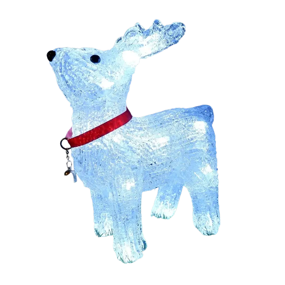 Led reindeer christmas ornament light featuring an illuminated white translucent reindeer with red collar and bell
