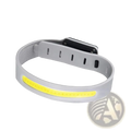 Gray silicone led running arm light with yellow led strip and black buckle designed as a rechargeable safety band