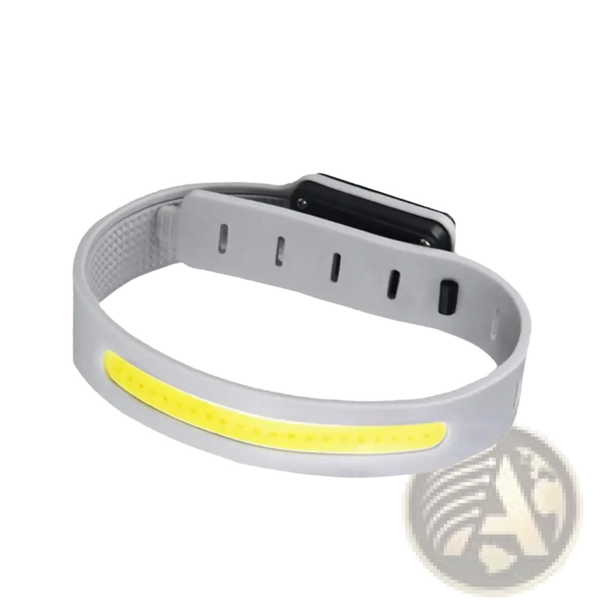 Gray silicone led running arm light with yellow led strip and black buckle designed as a rechargeable safety band