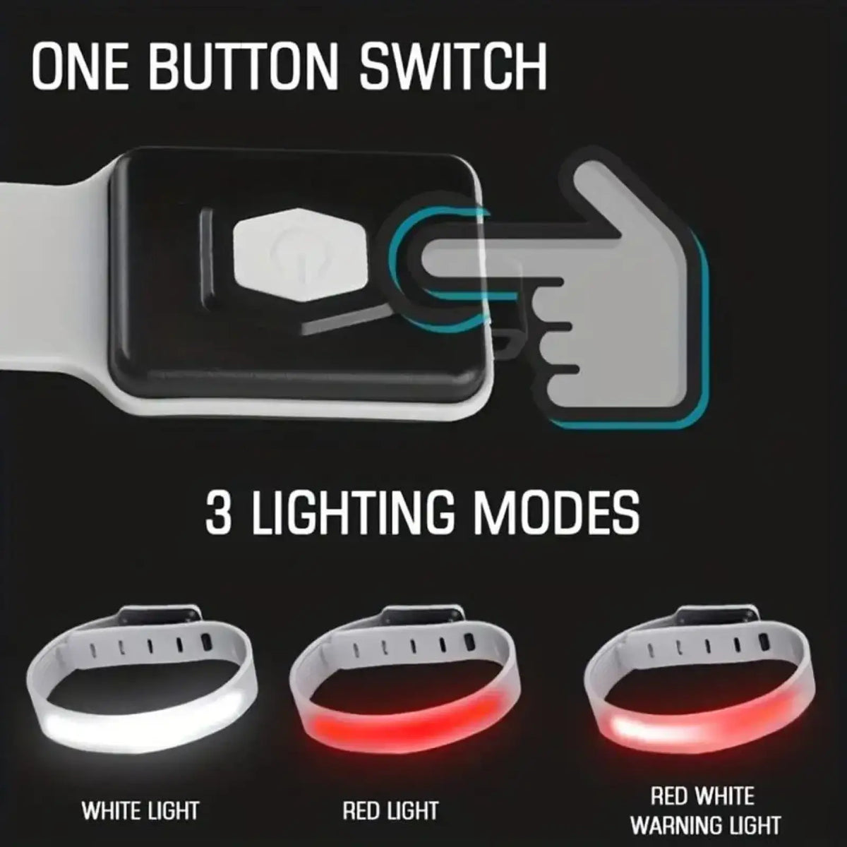 Led running arm light rechargeable safety band in white and black with led lights and one-button three-mode switch