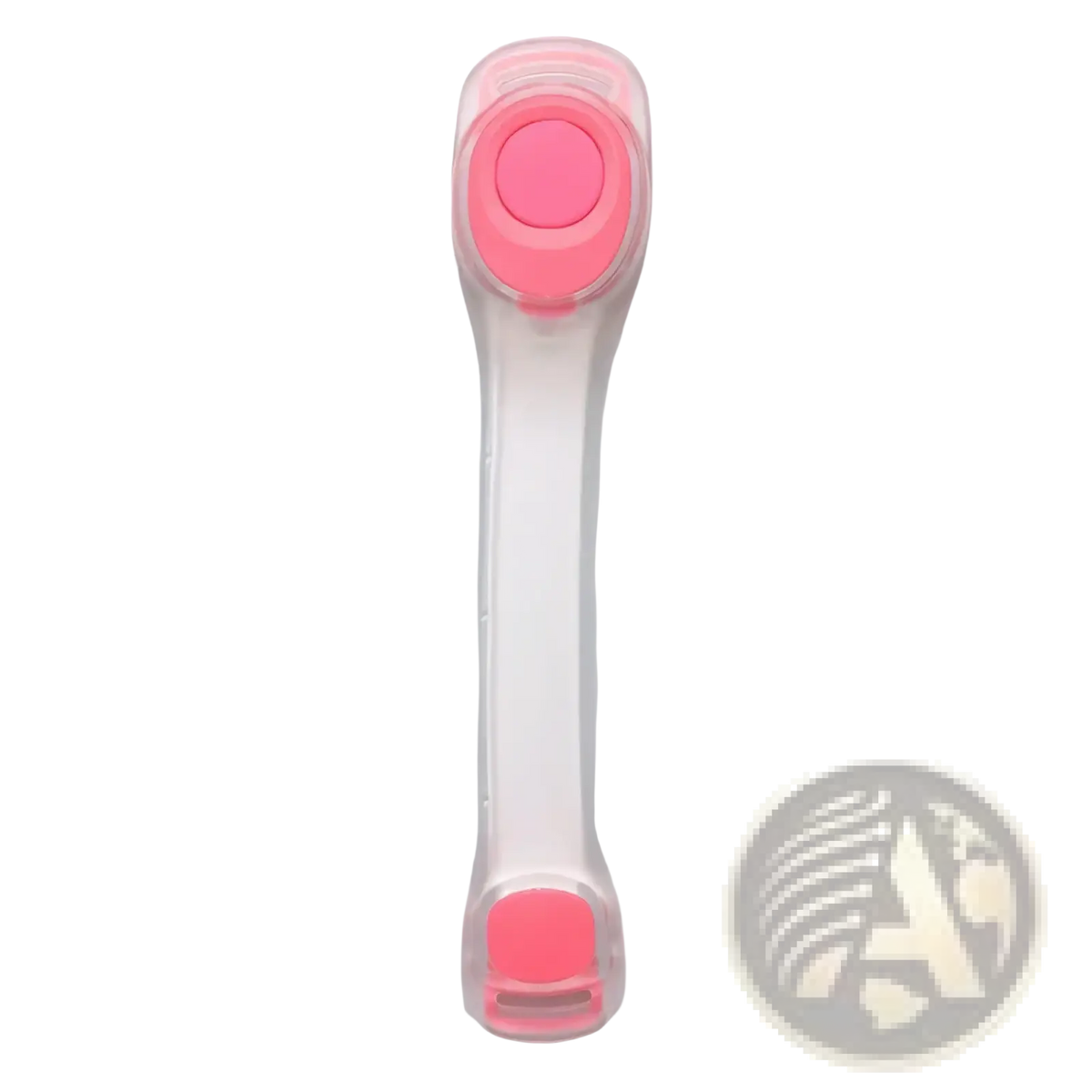 Led running armband rechargeable safety light in pink and clear reflective plastic with a circular button on top