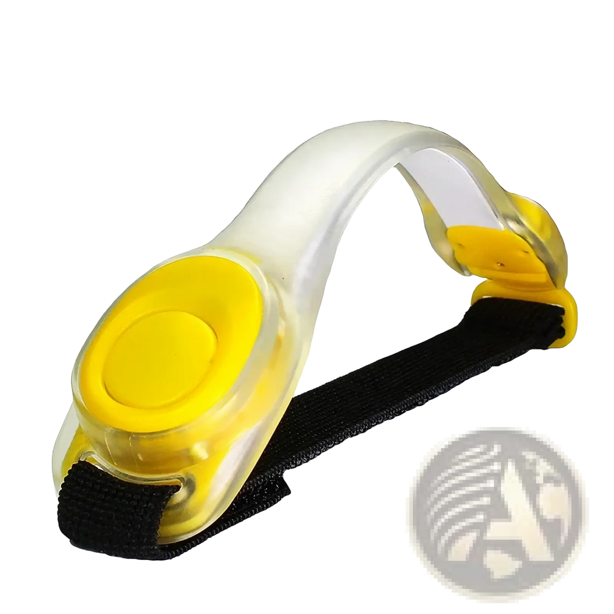 Yellow and translucent plastic led running armband with black elastic strap and rechargeable safety light feature