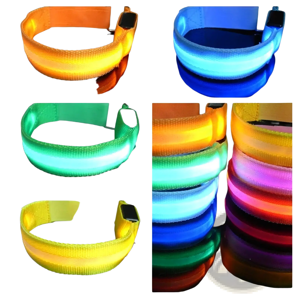 Colorful led running armbands usb rechargeable with flexible fabric and sleek black buckle for safety lighting